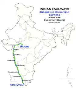 (Indore–Kochuveli) Express route map