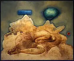 Reclining nude (1964), oil, enamel, National Gallery Prague