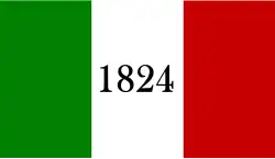 "The Alamo Flag", 1835–1836 – Created in 1835, this flag was a reference to the Mexican constitution of 1824, in support of which the Texas rebels were fighting; supposedly flew at the Alamo