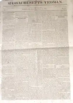 Massachusetts Yeoman newspaper published in Worcester ca.1820s