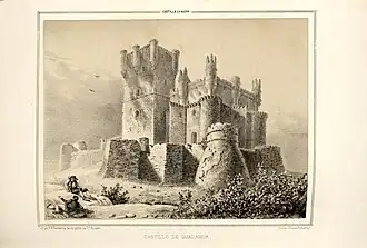 The castle, as depicted by Parcerisa&nbsp;[es] in Recuerdos y bellezas de España (1853)
