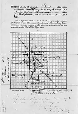 1872 location map submitted with post office application