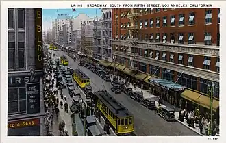 West side of Broadway south from 5th, 1927 postcard
