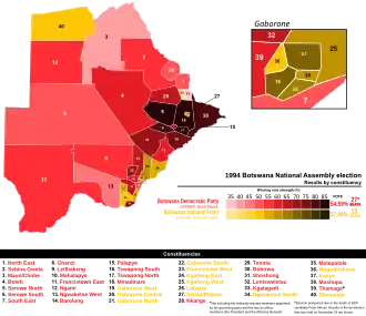 1994 Botswana general election results by constituency