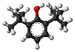 Ball-and-stick model of the 2,6-di-tert-butylphenol molecule
