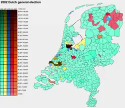 Results by municipality, shaded according to total votes won by largest party