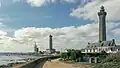 Chronology of lighthouses at Pointe de Saint-Pierre from left to right: „Vieille tour", Phare de Penmarc’h and Phare d'Eckmühl