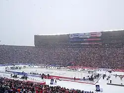 A view of the 2014 Winter Classic ice hockey game from the stands of Michigan Stadium.