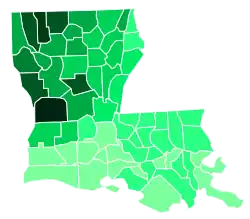 Support for Fleming by parish:   >40%   35–40%   30–35%   25–30%   20–25%   15–20%   10–15%   5–10%   <5%