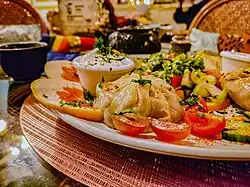 Momos served in a restaurant in St Petersburg, Russia