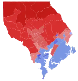 A map of the 2022 Harford county executive election showing how candidates did in each precinct.