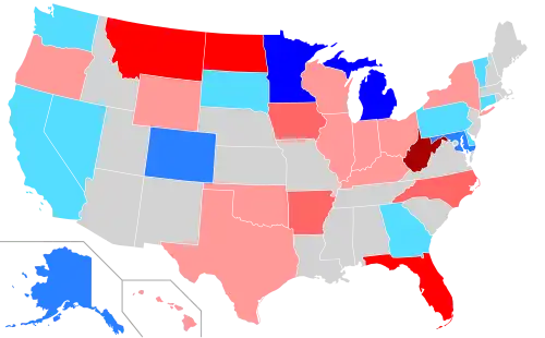 Net changes to upper house seats after the 2022 elections &nbsp;&nbsp;&nbsp;&nbsp;&nbsp;+1 Rep seat &nbsp;&nbsp;&nbsp;&nbsp;&nbsp;+2 Rep seats &nbsp;&nbsp;&nbsp;&nbsp;&nbsp;+3–4 Rep seats &nbsp;&nbsp;&nbsp;&nbsp;&nbsp;+7 Rep seats &nbsp;&nbsp;&nbsp;&nbsp;&nbsp;+1 Dem seat &nbsp;&nbsp;&nbsp;&nbsp;&nbsp;+2 Dem seats &nbsp;&nbsp;&nbsp;&nbsp;&nbsp;+3–4 Dem seats