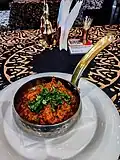 Baingan bharta served in a restaurant in Moscow, Russia