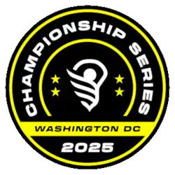 A circular badge featuring the league's logo flanked by two stars on each side.