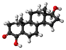 Ball-and-stick model of the 4-hydroxytestosterone molecule