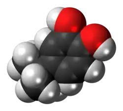 Space-filling model of the 4-tert-butylcatechol molecule