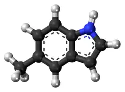 Ball-and-stick model of the 5-methylindole molecule