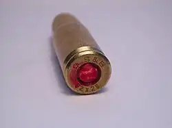 Rear view of the head-stamp on a Sellier & Bellot 7.62mm Tokarev cartridge