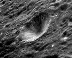 Oblique view of 8 Homeward crater (formerly Ganskiy M) from Apollo 17 panoramic camera