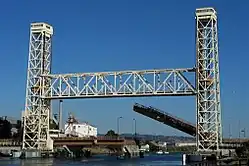 View of a bascule bridge (drawbridge) spanning the estuary separating Oakland from Alameda.