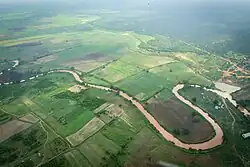 An aerial view of the River Shabelle, Somalia and surrounding farmlands in Hirshabelle State, in a photo taken on 27 November 2022. ATMIS Photo / Raymond Baguma