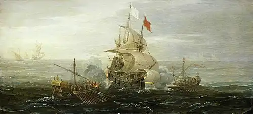 A French Ship and Barbary Pirates by Aert Anthonisz, c. 1615