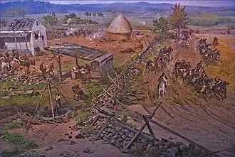 A wounded President Lincoln, reportedly according to Philippoteaux, representative of a wounded nation[2][3]