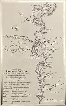 A Draught of the Cherokee Country, Henry Timberlake (1762) Overhill Towns