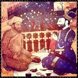 A painting of Guru Gobind Singh and the court poet Bhai Nand Lal Goya.jpg