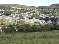 View of Rothbury from Whitton Bank, on the northside of the River Coquet, to the southside, where the majority of the town stands.