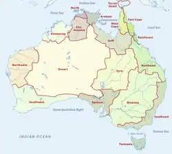 Map of the Aboriginal regions in Australia.