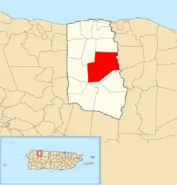 Location of Abra Honda within the municipality of Camuy shown in red