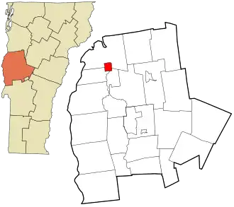 Location in Addison County and the state of Vermont