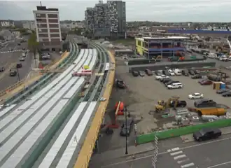 The new Lechmere station under construction in May 2020. The tracks at this station are elevated.
