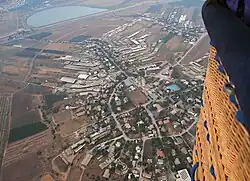 Kfar Yehezkel seen from a hot air balloon.