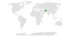 Map indicating locations of Afghanistan and South Korea