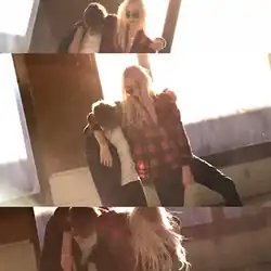 Multiple photographs of two young men hanging out with each other in an abandoned warehouse