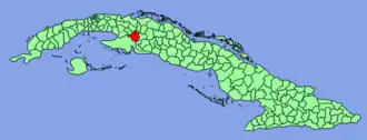Agramonte (black dot) within the municipality of Jagüey Grande (red) and Cuba