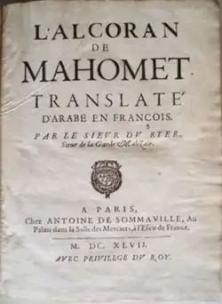 The first printed Quran in a European vernacular language: L'Alcoran de Mahomet, André du Ryer, 1647