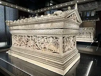 The Alexander Sarcophagus; 320–310 BC; marble; length: 3.18 m; Istanbul Archaeology Museums (Turkey)[6]