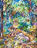 Steep forest path in Längstal, 1949, watercolor, ca. 36x28 cm