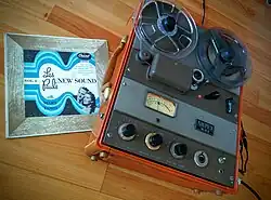 Ampex 601 playing a recording of "Les Paul's New Sound, Vol. II". Made in Redwood City, California. Circa 1956.