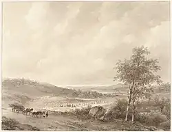 A. Schelfhout, Landscape between Calais and Boulogne, undated; brown pen and pencil on paper