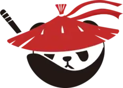 A stylised panda in a red bamboo hat