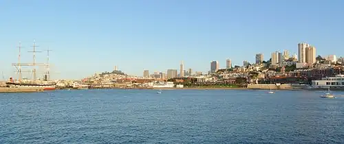 From left to right: San Francisco Maritime National Historical Park, Telegraph Hill and Coit Tower, Fisherman's Wharf, Downtown San Francisco, Russian Hill and Aquatic Park Historic District