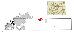 Location of the Strasburg CDP in Adams and Arapahoe County, Colorado.