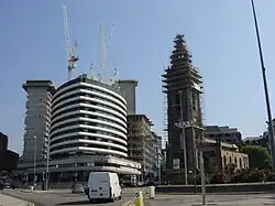 The hotel with the Unity Buildings under-construction behind it