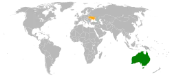Map indicating locations of Australia and Ukraine