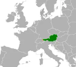 Map indicating locations of Austria and Liechtenstein