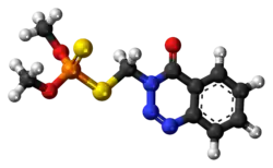 Ball-and-stick model of the azinphos-methyl molecule